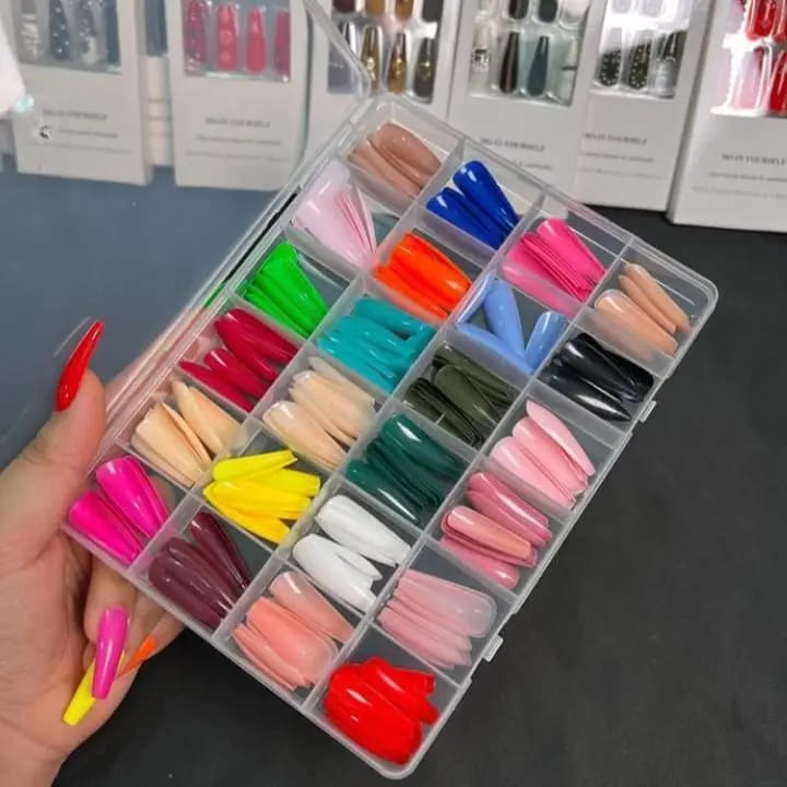 576 Pcs Multicolor Stick-On Artificial Nails Box with Free Glue