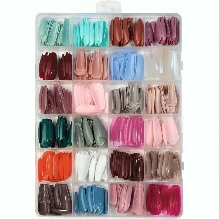 576 Pcs Multicolor Stick-On Artificial Nails Box with Free Glue